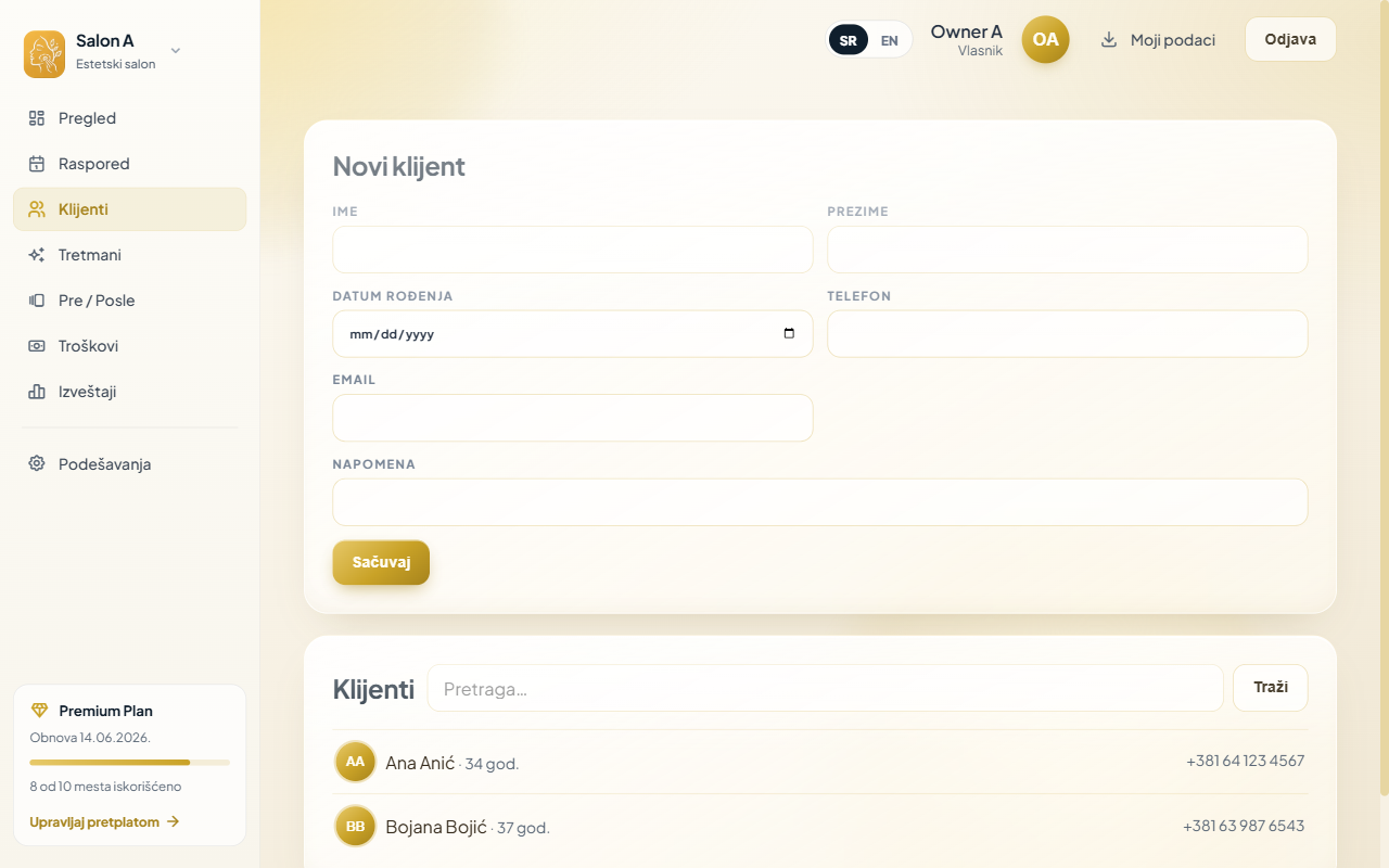 Klijenti — dodavanje i pretraga na klik